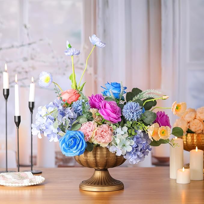 2 Pcs Distressed Gold Compote Vase for Centerpieces Compote Bowl 8'' Wide Vintage Decorative Antique Urn Planter Vase for Wedding Event Anniversary Party Indoor Outdoor Activity