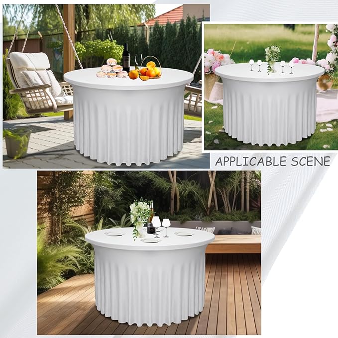 2 Pack 48" Diameter x 30" Height White Table Skirt | Fits 4FT Round Tables |Polyester Spandex Round Table Cloths with Skirt|Stain 、Wrinkle Resistant、 for Wedding,Party,Dining,Banquet