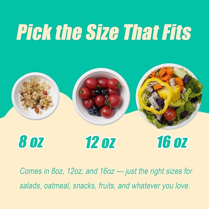 200 Count 8 oz Paper Bowls, Small Disposable Compostable Bowls, Heavy Duty Biodegradable Sugarcane Bagasse Bowl for Snacks, Fruits, Desserts, White