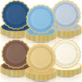 96 Pcs Blue Brown Paper Plates 9 Inch Gradient Scalloped Paper Plates Disposable Dinner Dessert for Birthday Wedding Bridal Party Supplies, 6 Colors