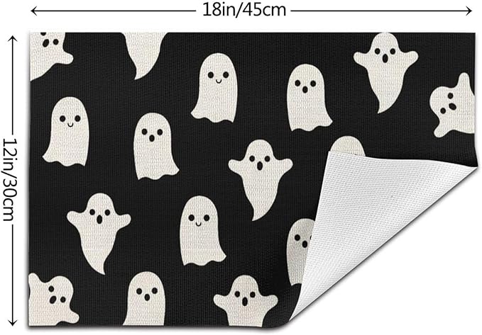 Halloween Placemats 12x18 Inches Set of 4,Black Beige Ghost Decorative Rectangle Autumn Halloween Decoration Black Ghost Table Mats for Party,Home Kitchen,Dining Table Decor