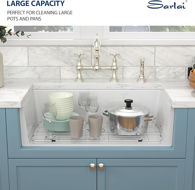 Sarlai 36 White Farmhouse Sink - 36 x 20 Inch Farm Kitchen Sink Apron Front Single Bowl Reversible Ceramic Porcelain Vitreous Fireclay Single Bowl Farmer Sinks Basin