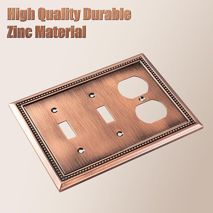 Henne Bery Sunken Pearls Heavy Duty Decorative Wall Plate Switch Plate Outlet Cover (Double Toggle/Single Duplex, Antique Copper)