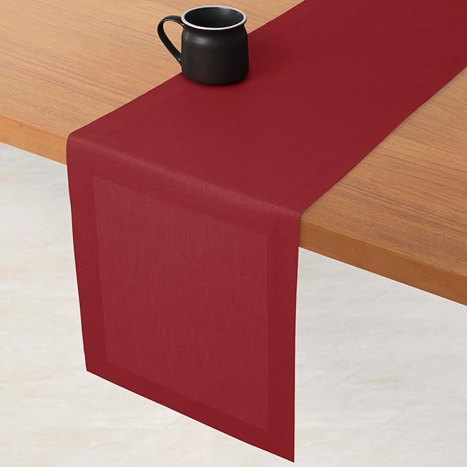 D'Moksha Homes Linen Red Table Runner 108 Inches Long - 100% Pure Linen Dining Table Runner 14 x 108 Inch for Valentines, Spring - Machine Washable