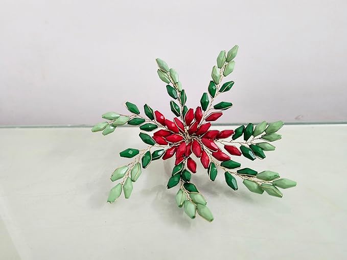 Red Green Gold Beaded Napkin Ring - Set of 12 - Beautiful Leaves Design Perfect for Dinner Table Décor, Easter, Farmhouse, Mothers Day, Christmas, New Year Party, Family Gathering, & Everyday Use