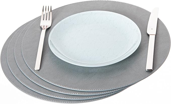 Nikalaz Round Placemats Set (Pack of 4) Recycled Leather Table Mats 15 inches, Kitchen Dining Table Decor by Nikalaz (Dirty Grey)