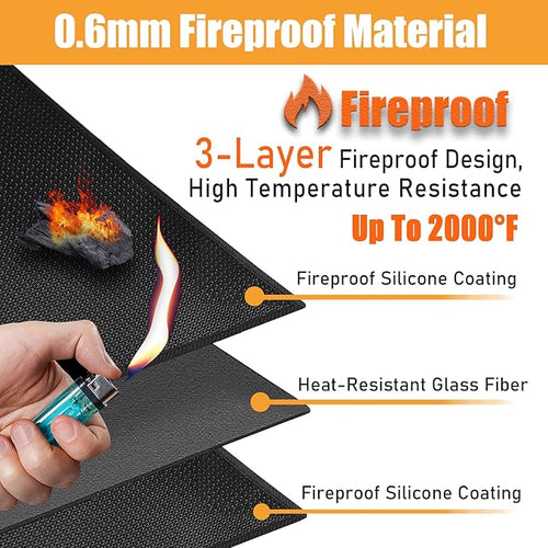 24x48in Heat Resistant Grill Mats for Outdoor Grill to Protect Your Prep Table and Outdoor Grill Table - Fire Proof & Water Proof & Oil Proof BBQ Mat - Black (0.6mm)