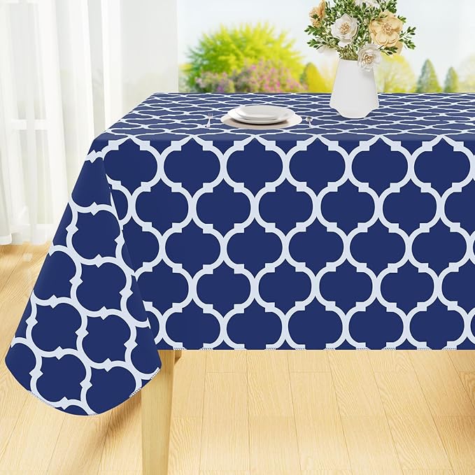 Smiry Rectangle Table Cloth Cover, Waterproof Vinyl Tablecloth with Flannel Backing for Rectangle Tables, Wipeable Spillproof Plastic Tablecloths for Dining, Camping and Indoor (60"x102", Navy)