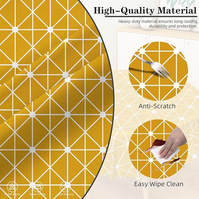Laeacco 42 Inch Geometric Round Tablecloth Orange Triangle Modern Geometric Abstract Art Print Table Cloth Washable Waterproof Wrinkle Free Table Cover for Kitchen Dining Picnic Party Decoration