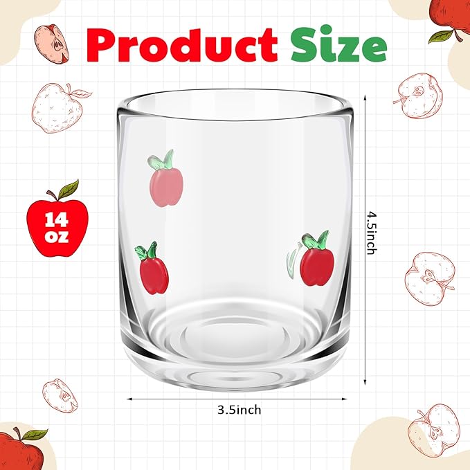 Icon Juice Glasses, 14oz Stemless Wine Drinking Juice Glass Cup for Valentine Party Supplies Gift(2 Pcs,Apple)