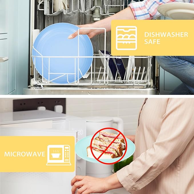 Supernal Wheat Straw Dinnerware, Wheat Straw Plates and Bowls Sets Dishwasher Safe, Unbreakable Light Weight Plate Service For 8, Reusable Plastic Plate, Include 16pcs Plates, 8pcs Bowls, 8pcs Cups