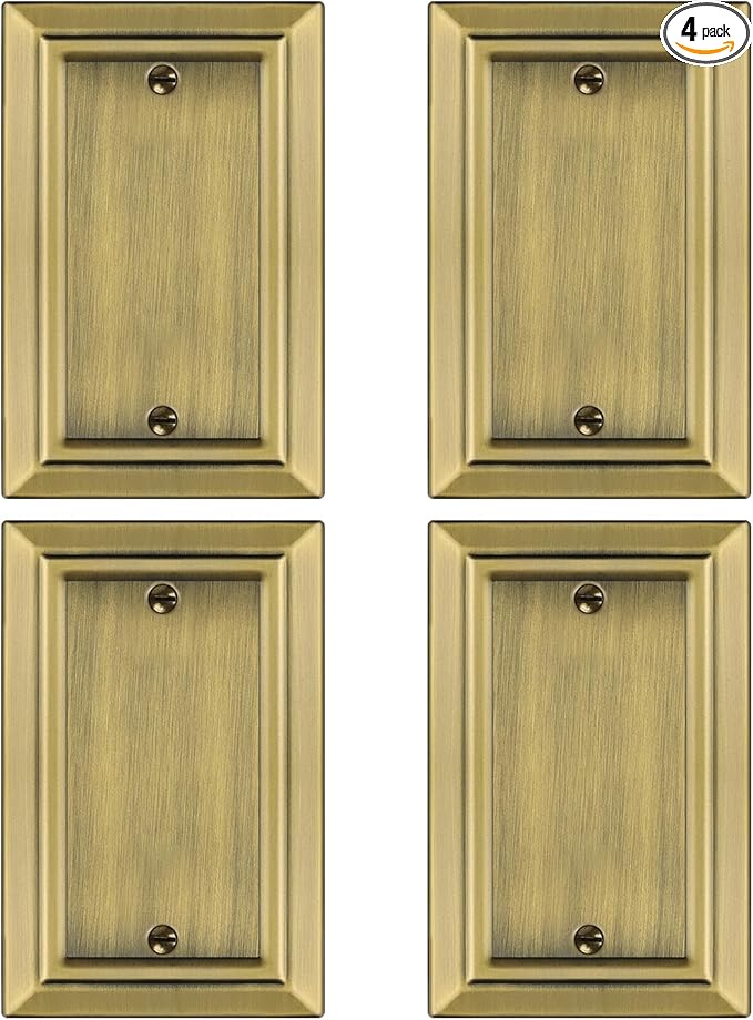 Metal Wall Plate for Electrical Outlets, Decorative Antique Brass Switch Plates Outlet Cover, Light Switch Cover Plate, 1-Gang Wall Plates (Single blank, 4 Pack)