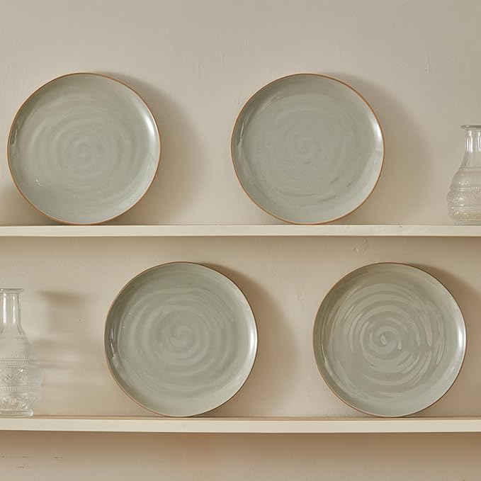 Bico Light Sage Green 10 inch Stoneware Dinner Plates Set, Set of 4, Microwave and Dishwasher Safe, for Main Course, Steak, Pasta