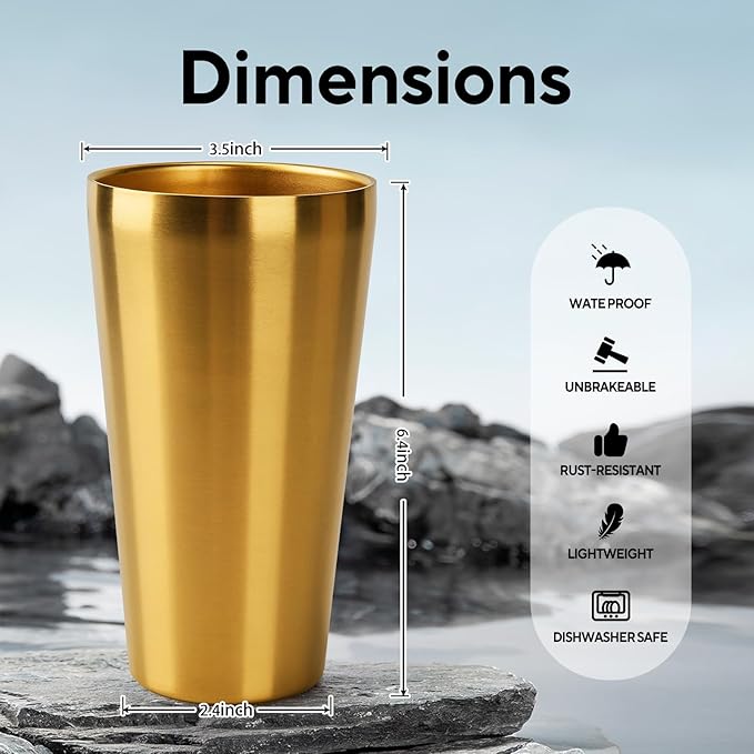 5 Pcs 18.6 oz Small Metal Cup, Double Wall Vacuum Stainless Steel Insulated Cup, Reusable Camping Cups Unbreakable Indoor Outdoor for Party, Home, Office, BBQ, Gold