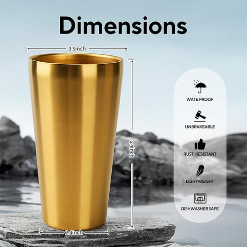 5 Pcs 18.6 oz Small Metal Cup, Double Wall Vacuum Stainless Steel Insulated Cup, Reusable Camping Cups Unbreakable Indoor Outdoor for Party, Home, Office, BBQ, Gold