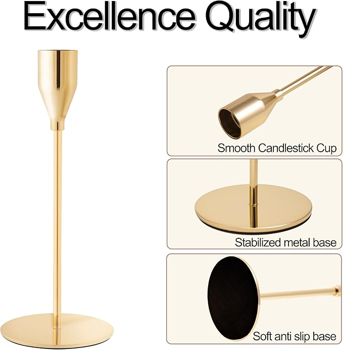 Taper Candle Holders,Tall Metal Candlestick Holders,French Gold,Set of 54,Three Heights,Candle Stick Holder for Wedding Centerpiece Decoration,Dinning,Festival,Party or Home Decor