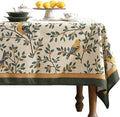 patdrea Designer Green French Linen Long Rectangular Tablecloth,Vintage Durable Floral Table Cloth,Decorative Table Cover for Kitchen Dining,Parties,Party,Christmas,Thanksgiving,63"x94"-Warbler