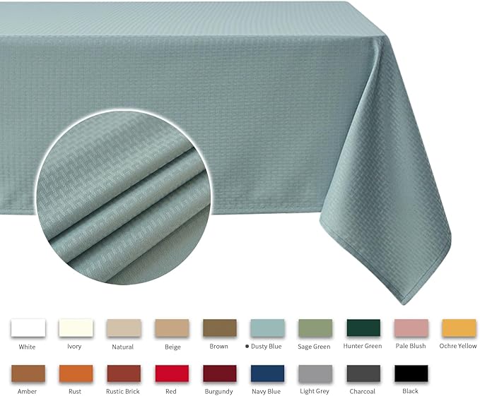 maxmill Square Jacquard Tablecloth Waterproof Spillproof Wrinkle Resistant Soft Weaved Design Table Cloth for Dinner and Party Washable Fabric Cover, Indoor Outdoor Use, 60 x 60 Inch, Dusty Blue