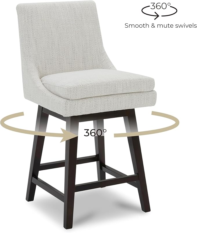 CHITA Counter Height Swivel Bar Stools Set of 3, FSC Certified Upholstered Fabric Barstool Chairs with Back, 26.8" H Seat Height, Fabric in Ivory