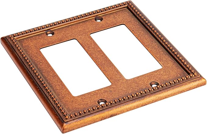 Henne Bery Raised Pearls Decorative Wall Plate Switch Plate Outlet Cover (Double Decorator, Sponged Copper)