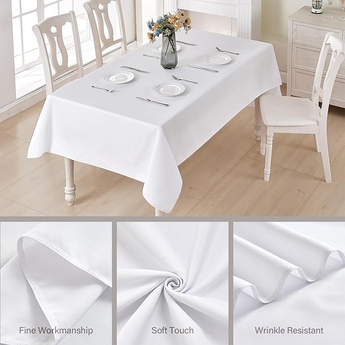 BALCONY & FALCON Rectangle Tablecloth Waterproof and Stain-Resistant Oxford Table Cloth Machine Washable Table Cover for Weddings Holidays Restaurants Parties and Gardens(White, 55x95)