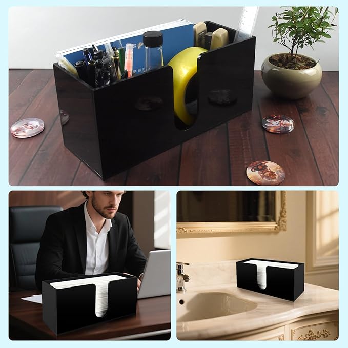 Paper Towel Holder for Countertop, Black Acrylic Napkin Dispenser – Fits Multifold, C-Fold & Z-Fold Trifold Towels, Durable 5mm Thick for Bathroom, Kitchen, Restaurant & Toilet(2pcs)