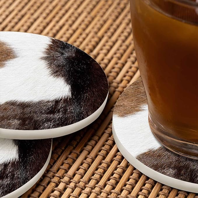 Cow Skin Texture Coasters for Drinks 2 Pack Africa Animal Camouflage Close Up Hairy Texture Tabletop Protection Kitchen and Coffee Table Décor & Accessories,Set of 2
