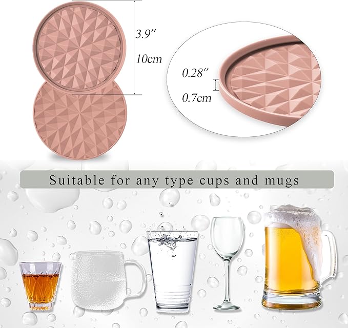 Silicone Coasters for Drinks[4 Pack]- Cup Mat for Tabletop Protection-Non-Slip, Non-Stick, Coffee Table Decor, Great Gift for Any Occasion, Pink