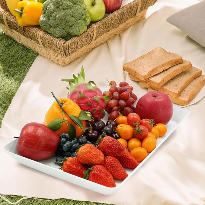 Serving Tray Platter, 3 Pcs Food Tray for Veggie Fruit Snack Dessert Cookie Cheese, Food Trays for Party Supplies Display, Plastic Platters for Serving Food, Large White Trays, BPA Free