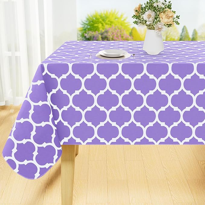 Smiry Rectangle Table Cloth, Waterproof Vinyl Tablecloth with Flannel Backing for Rectangle Tables, Wipeable Spillproof Plastic Tablecloths for Dining, Camping, Indoor and Outdoor, (52"x70", Lavender)