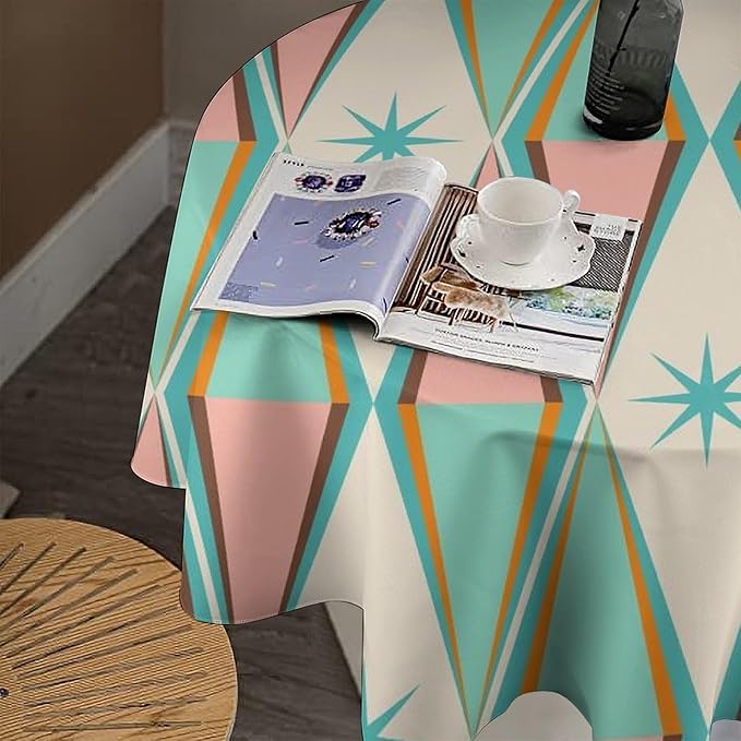 Mid Century Round Tablecloth, Vintage Bohemian Modern Mid-Century 50s 60s Print Tablecloth for Home Party Dining Room Kitchen Decor 36Inch(90cm)