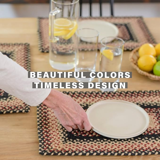 Homespice Primitive Star Gloucester Dining Placemats, Warm Primitive Decor, Set of 6, Black and Red - 13x19 Rectangle Table Mats - Vibrant Colors, Durable, Easy to Clean and Protects Furniture