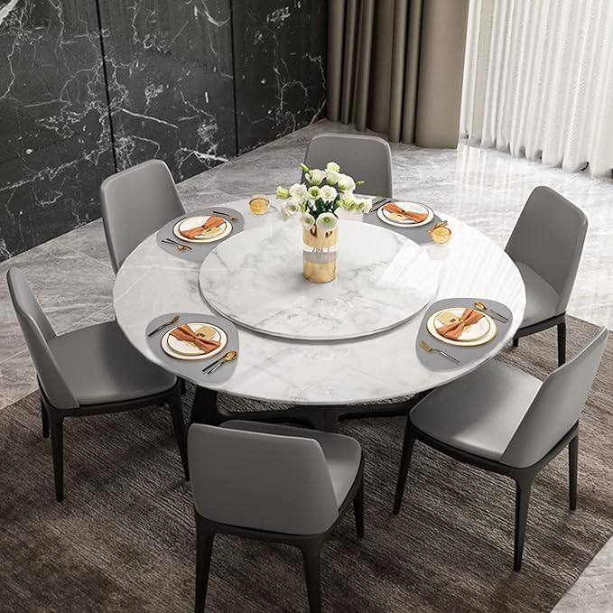 Faux Leather Placemats and Coasters Set of 2, Round Leather for Dinner Table Mats Heat Resistant Non-Slip Insulation Coffee Mats Kitchen Place Mats Nordic Style (Light Gray, 2 Placemats+2 Coasters)