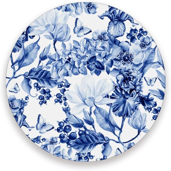 Coasters for Drinks Cup Coaster Mat Round Cups Cork Backing Pad for Coffee Table Desk Home Decor Blue White Flowers Butterfly
