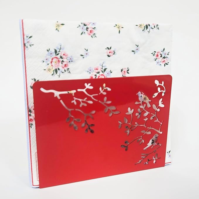 Mango Steam Tabletop Napkin/Tissue & Letter Holder for Home, Kitchen, Restaurants (Songbird, Red)