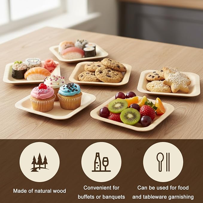 300 Pcs Palm Leaf Plates, 4.6 inch Square Palm Bowls, Alternative to Palm-Plate, Sturdy and Microwave Safe for Birthday Party, Wedding Events, Appetizer, Dessert