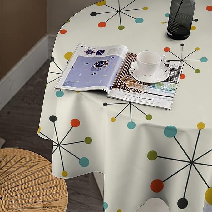 Medieval Round Tablecloth, Boho Mid Century Abstract Modern Retro Colors Pattern Tablecloth for Home Party Dining Room Kitchen Decor 50Inch(127cm)