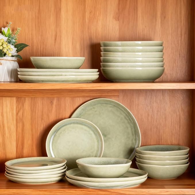 AmorArc Ceramic Dinnerware Sets,Handmade Reactive Glaze Stoneware Plates and Bowls Set,Highly Scratch Resistant | Dishwasher & Microwave Safe Dishes Set,Service for 8 (24pc)