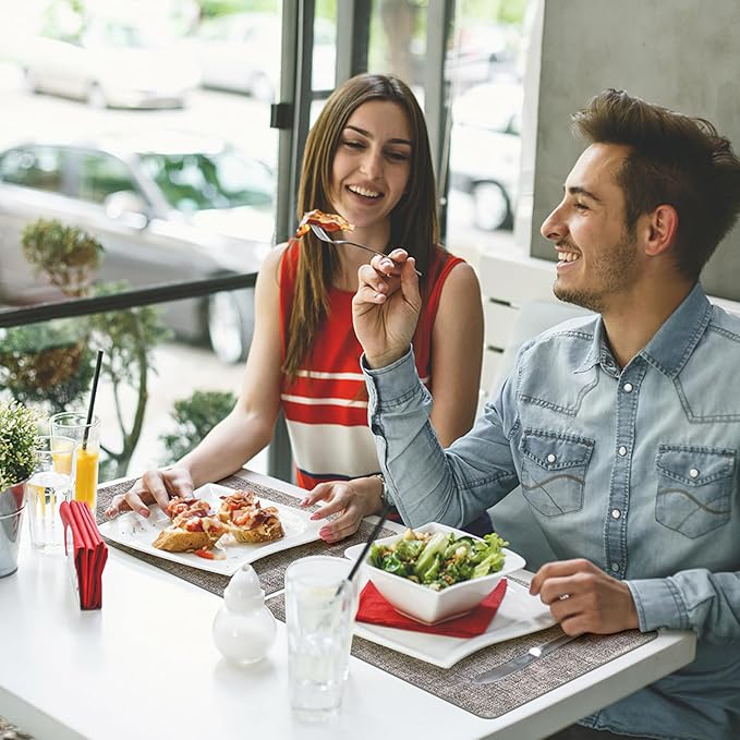 Placemats Set of 6 Washable, Heat Resistant Table Placemats Wipeable Faux Leather Place Mats Non Slip, Waterproof Square Table Mats for Indoor Outdoor, Light Grey