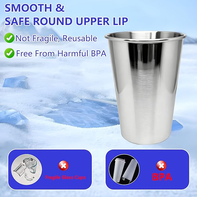 20PCS 20-OZ Tainless Steel Cups,Metal Cups, Stainless Steel Pint CupsStackable Unbreakable Drinking Glasses for Party, BBQ Camping, (4)