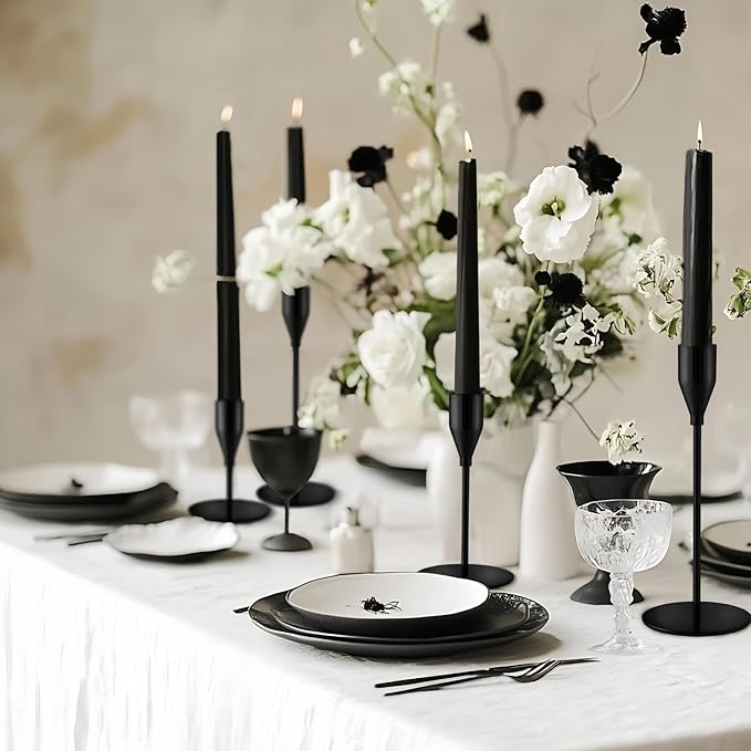 Black Taper Candle Holders for Wedding Table Centerpiece,Tall Taper Candlestick Holders Bulk Set of 6,Metal Candle Stick Holder Decor for Table or Mantel Centerpiece, Dinning, Party Home Decor