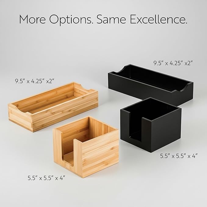 5.5 x 4 Inch Cocktail Napkin Holder, 1 Square Flat Napkin Holder - For Bars, Kitchen Tables, or Countertops, Sturdy, Natural Bamboo Tissue Napkin Holder, Dining Room Decor - Restaurantware