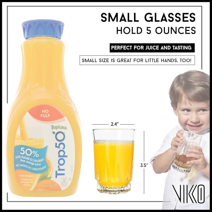 Vikko 5 Ounce SMALL Glasses, Heavy Base Clear Tumbler, Cup for Drinking Orange Juice, Water, Kids Glass Drinking Glasses, 5 oz Juice Glass, Set of 12