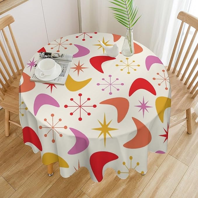Mid Century Modern Round Tablecloth, Vintage Abstract Colorful Geometrics Modern Art Tablecloth for Home Party Dining Room Kitchen Decor 50Inch(127cm)