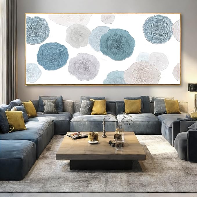 VAYIMDH Blue Hand Painted Wall Art Abstract Canvas Paintings Contemporary Wall Decorations 40"x86" Bedroom Artwork Pictures for Dining Room