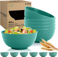 60 OZ Large Salad Bowls, Wheat Straw Camping Bowl Set of 6, Unbreakable Plastic Serving Bowls, Microwave & Dishwasher Safe Large Dinner Bowl for Kitchen & Outdoor, Green