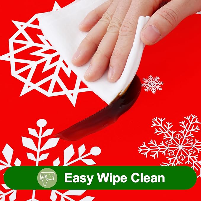 Smiry Christmas Rectangle Table Cloth, Waterproof Vinyl Tablecloth with Flannel Backing, Wipeable Snowflake Plastic Tablecloths for Christmas Table Decorations, (60"x120", Christmas Red)