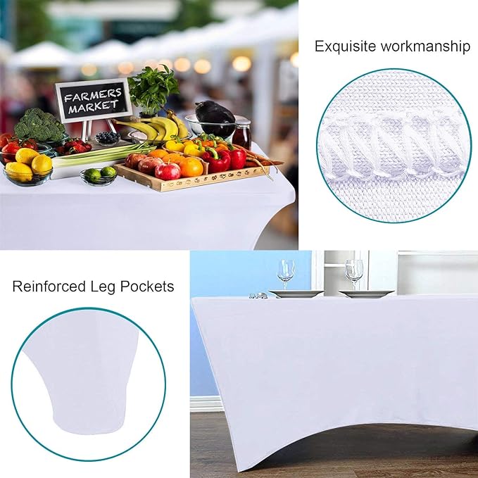 RELIANCER 2 Pack Stretch Spandex Table Covers for Rectangular Tables,6FT Elastic Fitted Tablecloth,Universal Rectangular Table Cloth Protector for Outdoor Party,Wedding,Bar,Birthday,Banquet,Events