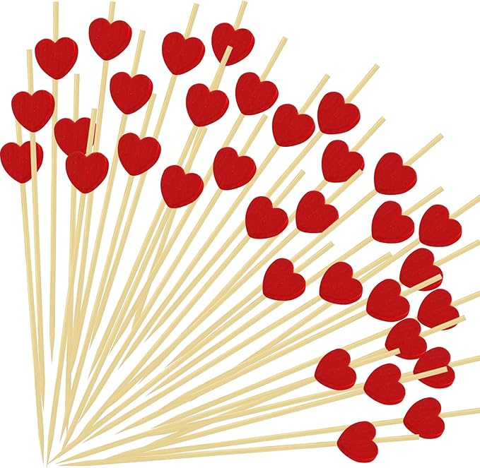 120 PCS Red Love Heart Shaped Cocktail Picks, 4.7Inch Bamboo Fancy Toothpicks for Appetizers, Cocktail Skewers Sticks Selected for Weddings, Valentines Day, Desserts, Charcuterie, Food, Drinks