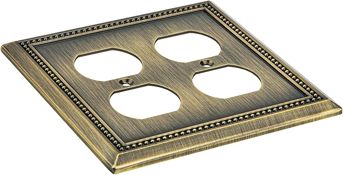 Henne Bery Sunken Pearls Heavy Duty Decorative Wall Plate Switch Plate Outlet Cover (Double Duplex, Antique Brass)